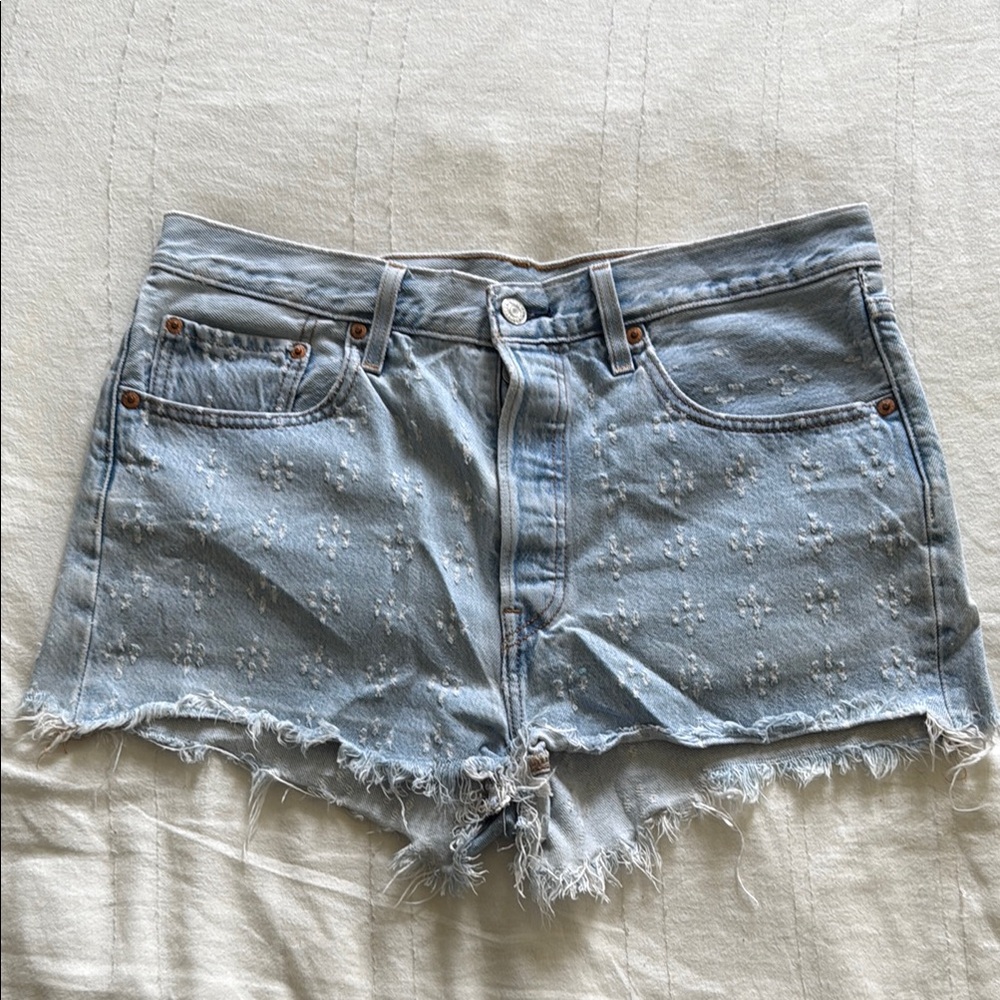 Levi's Blue Jean Shorts Distressed High-Waisted